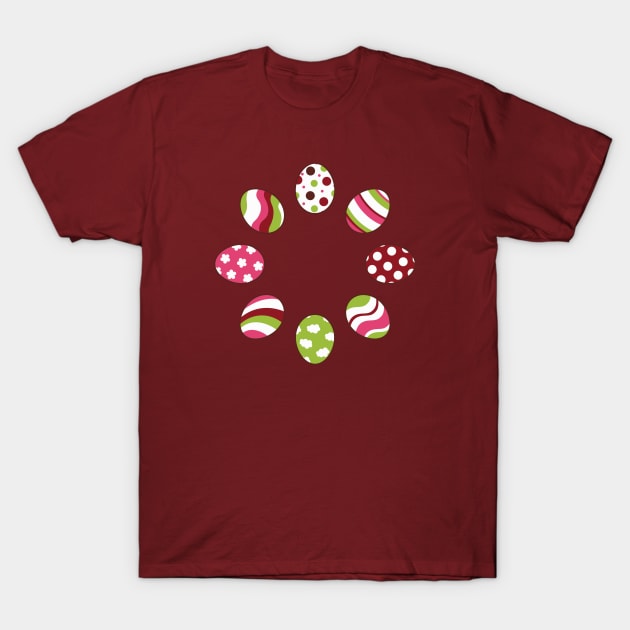 Eggs | Pink Green | Stripes | Dots | Clouds | Maroon T-Shirt by Wintre2